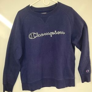 Champion Navy Blue Crewneck Embroidered Men's Large Retro style Color Pullover